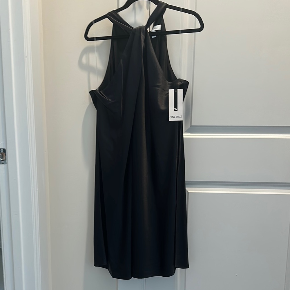 Nine West Twist Keyhole Black Halter Mini Dress Size XL - Picture 4 of 6
